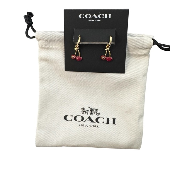 Coach Gold tone Cherry Huggies Hoop Earrings - Picture 4 of 8